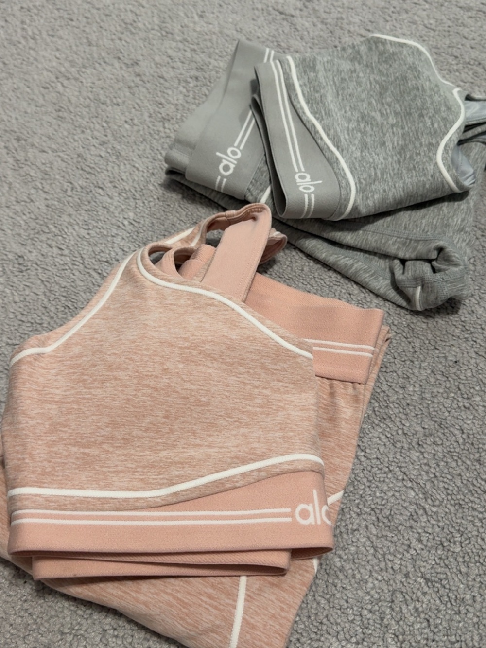 ALO Yoga Pink & Gray Legging and Sports Bra Set